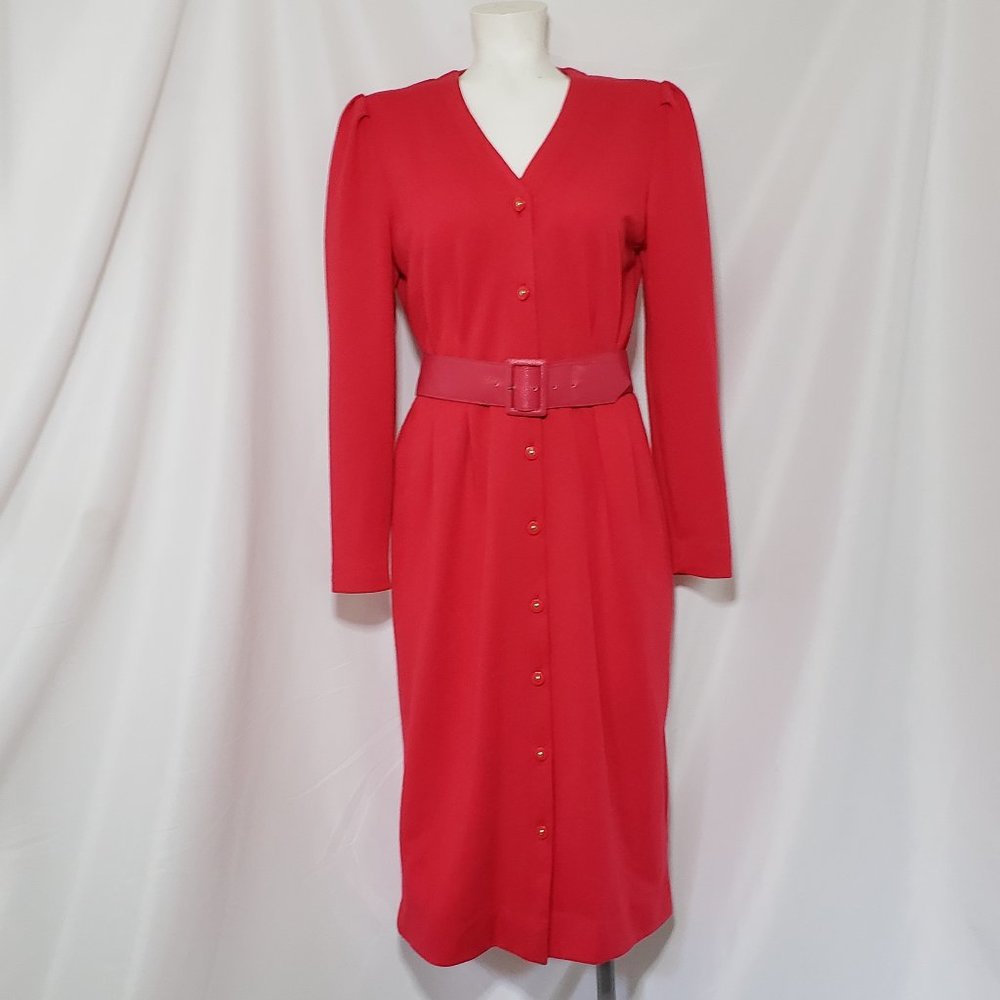 Vintage Early-70s Mid Century Mod Pink Red Leslie Fay Pinup Sheath Dress